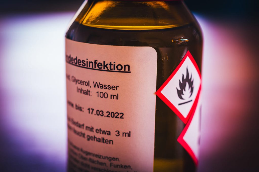 Early disinfectant bottle with vintage label