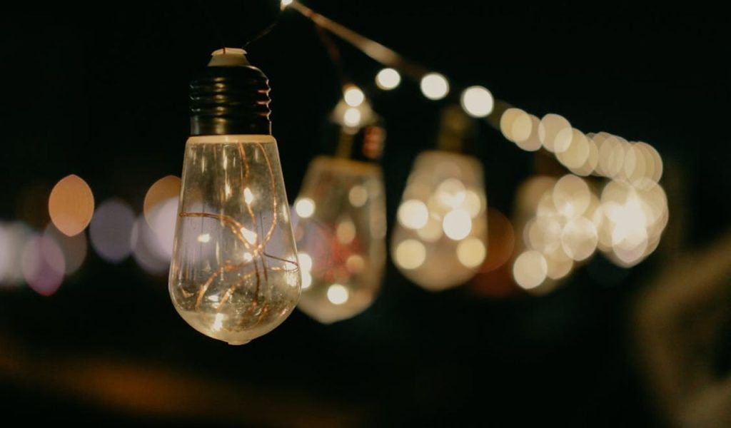 String lights glowing at night.