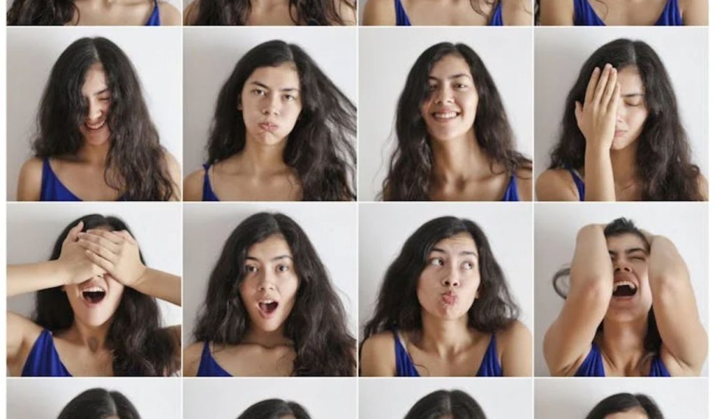 Different facial expressions showing shifting emotions.