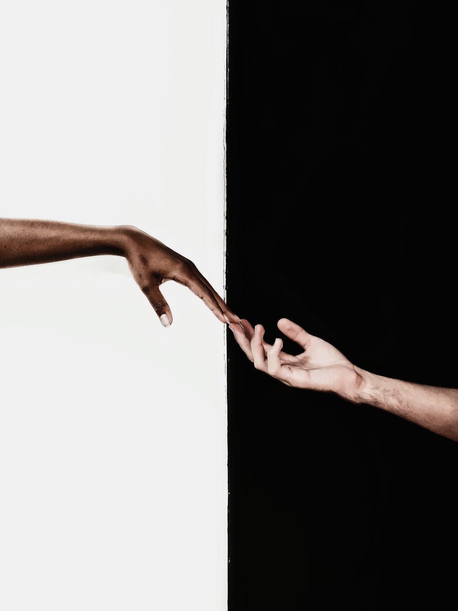 Symbolic image of two hands reaching toward each other, representing unity and diversity.