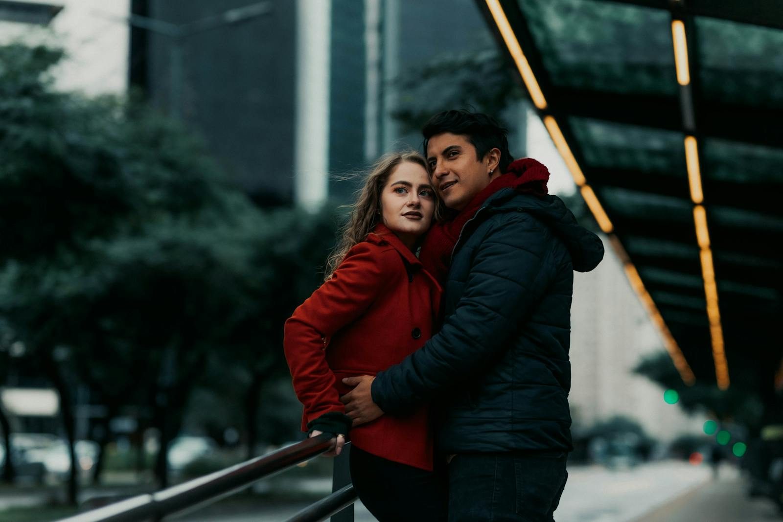 Couple in love embracing in an urban setting of Buenos Aires. Perfect for romantic themes.